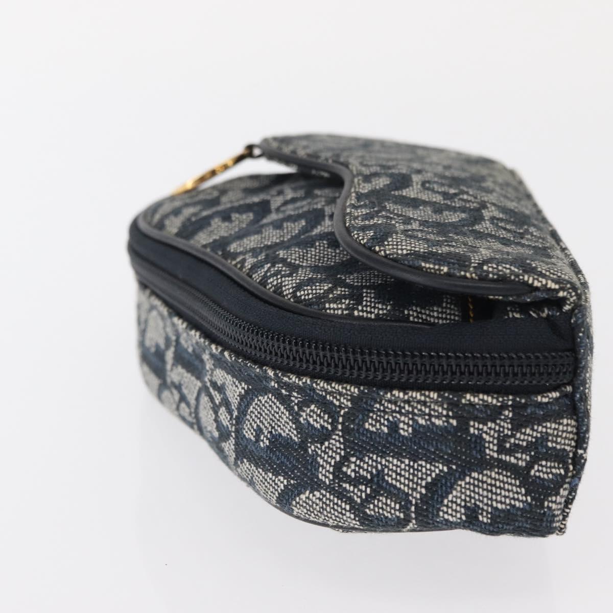 Christian Dior Trotter Canvas Saddle Pouch Blue Gold Auth 153710V