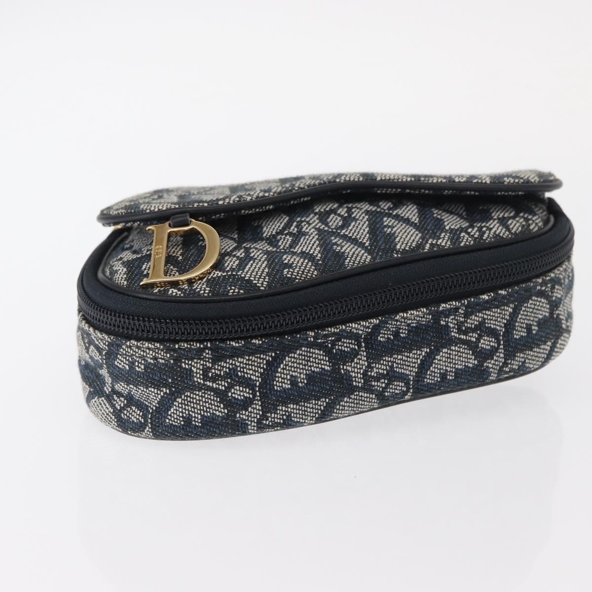 Christian Dior Trotter Canvas Saddle Pouch Blue Gold Auth 153710V