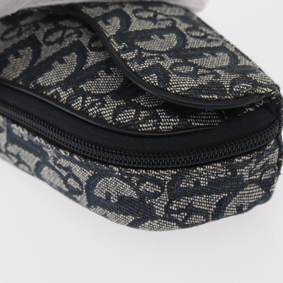 Christian Dior Trotter Canvas Saddle Pouch Blue Gold Auth 153710V