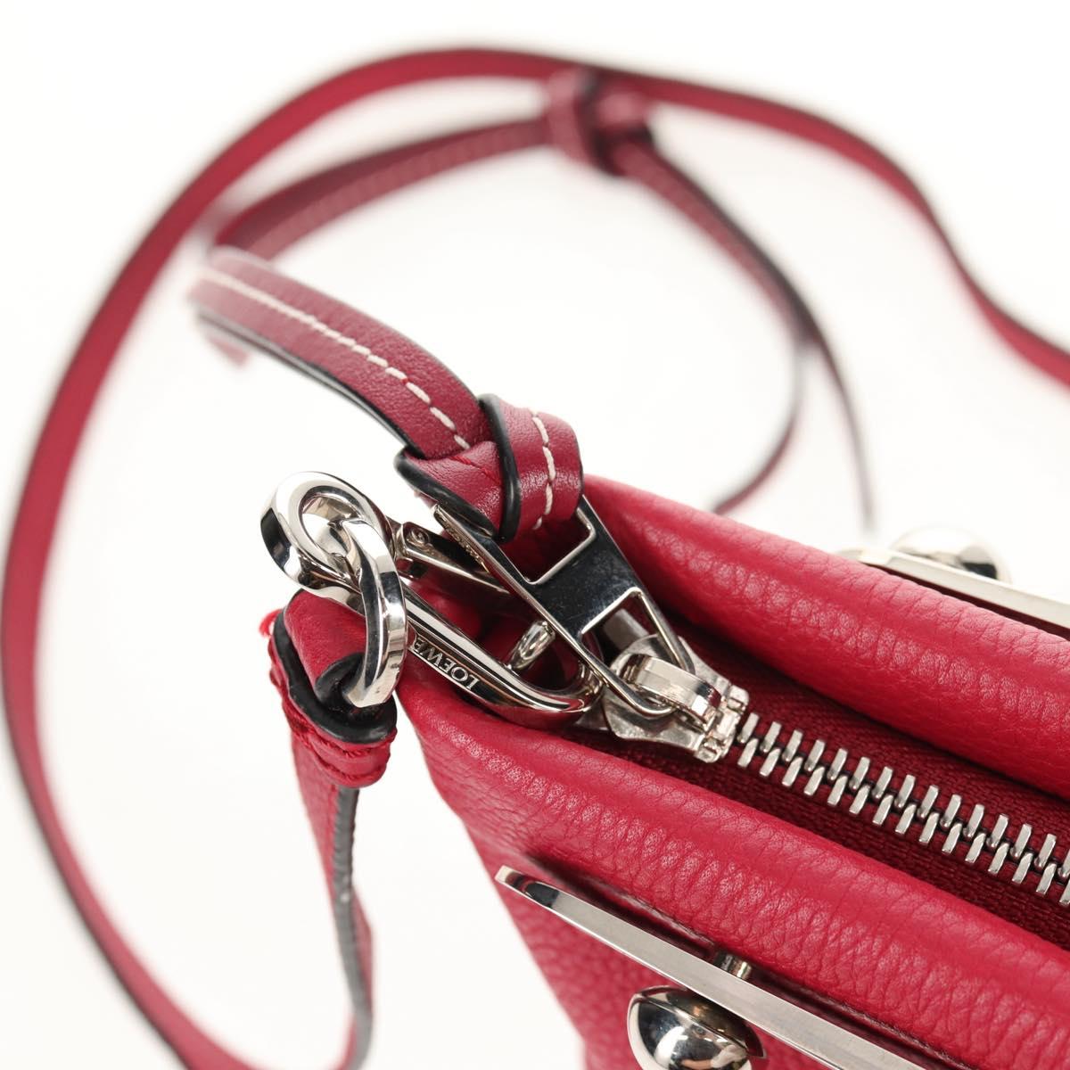 LOEWE Anagram Missy Small Shoulder Bag Leather Red Silver Auth 153712V