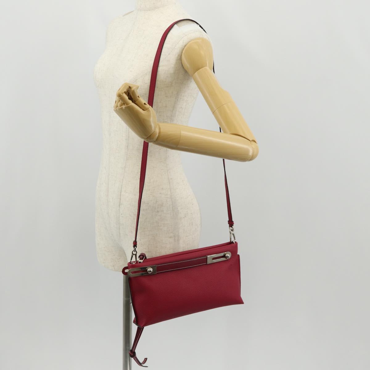 LOEWE Anagram Missy Small Shoulder Bag Leather Red Silver Auth 153712V