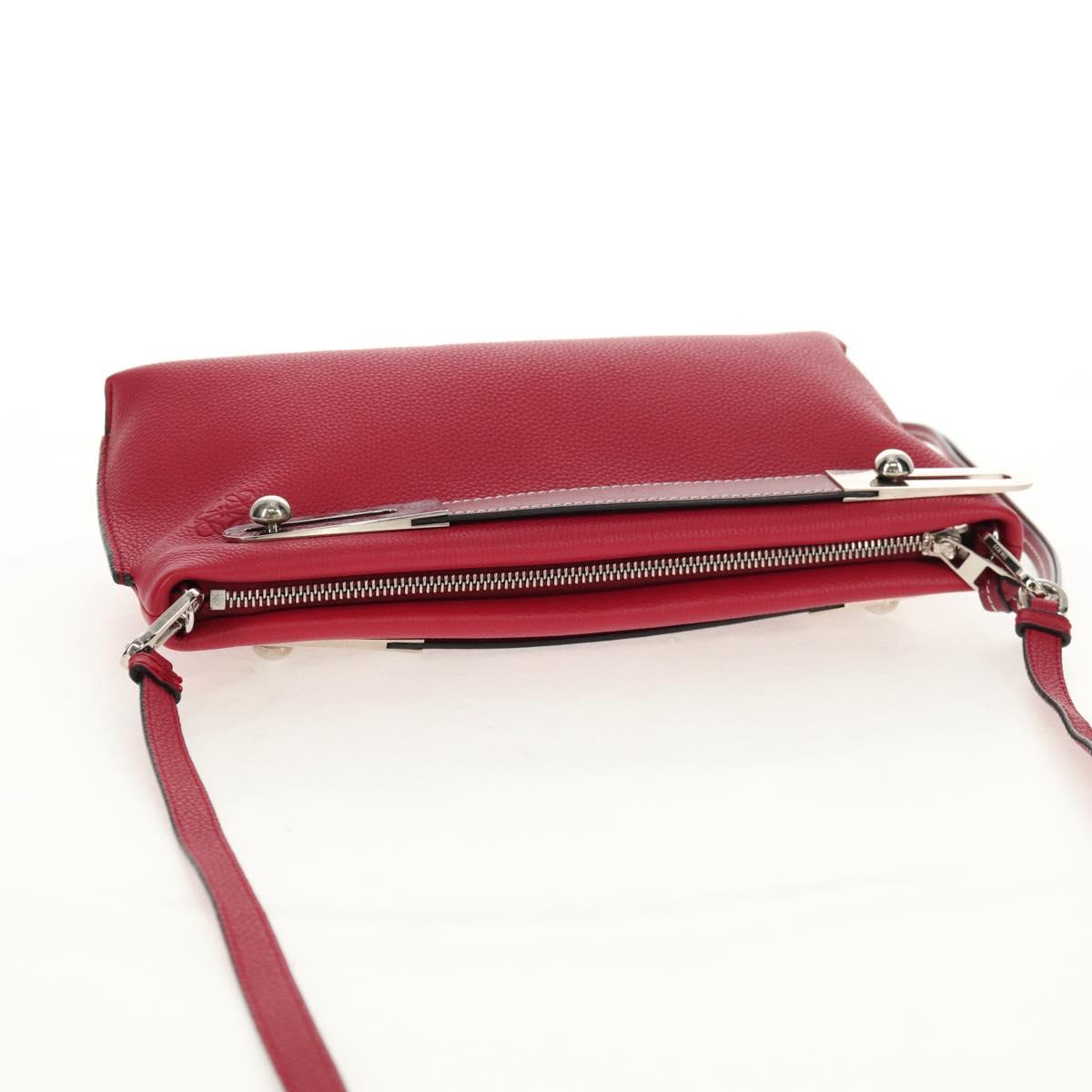 LOEWE Anagram Missy Small Shoulder Bag Leather Red Silver Auth 153712V
