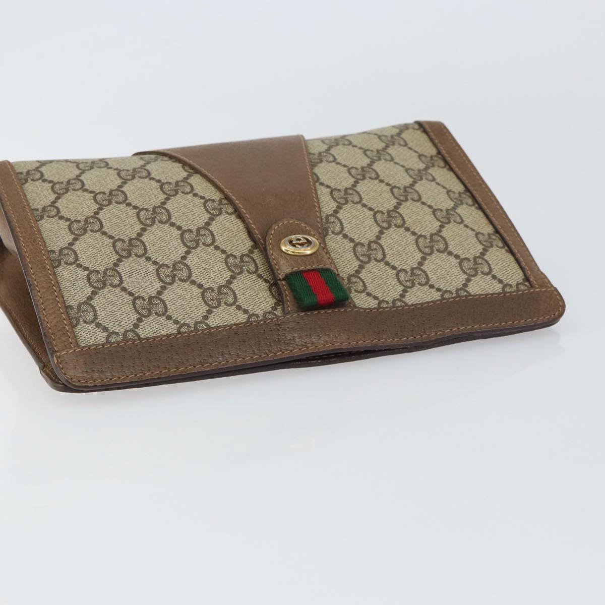 GUCCI GG Supreme Web Sherry Line Clutch Bag PVC Beige Gold 89 01 032 Auth 153730