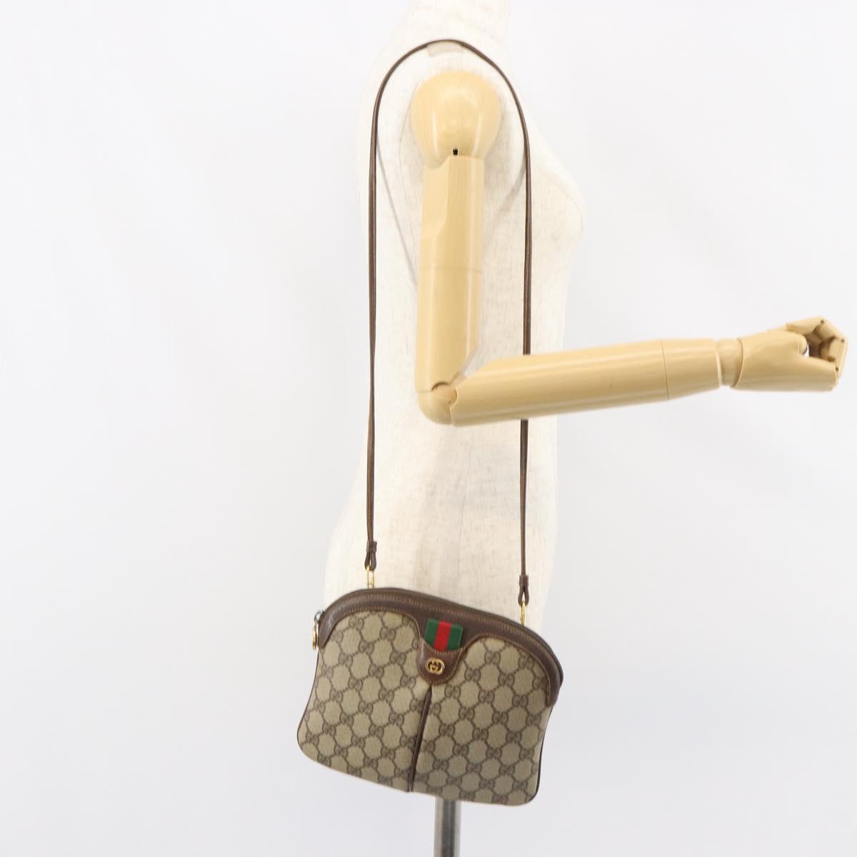 GUCCI GG Supreme Web Sherry Line Bag PVC Beige Gold 904 02 047 Auth 153731