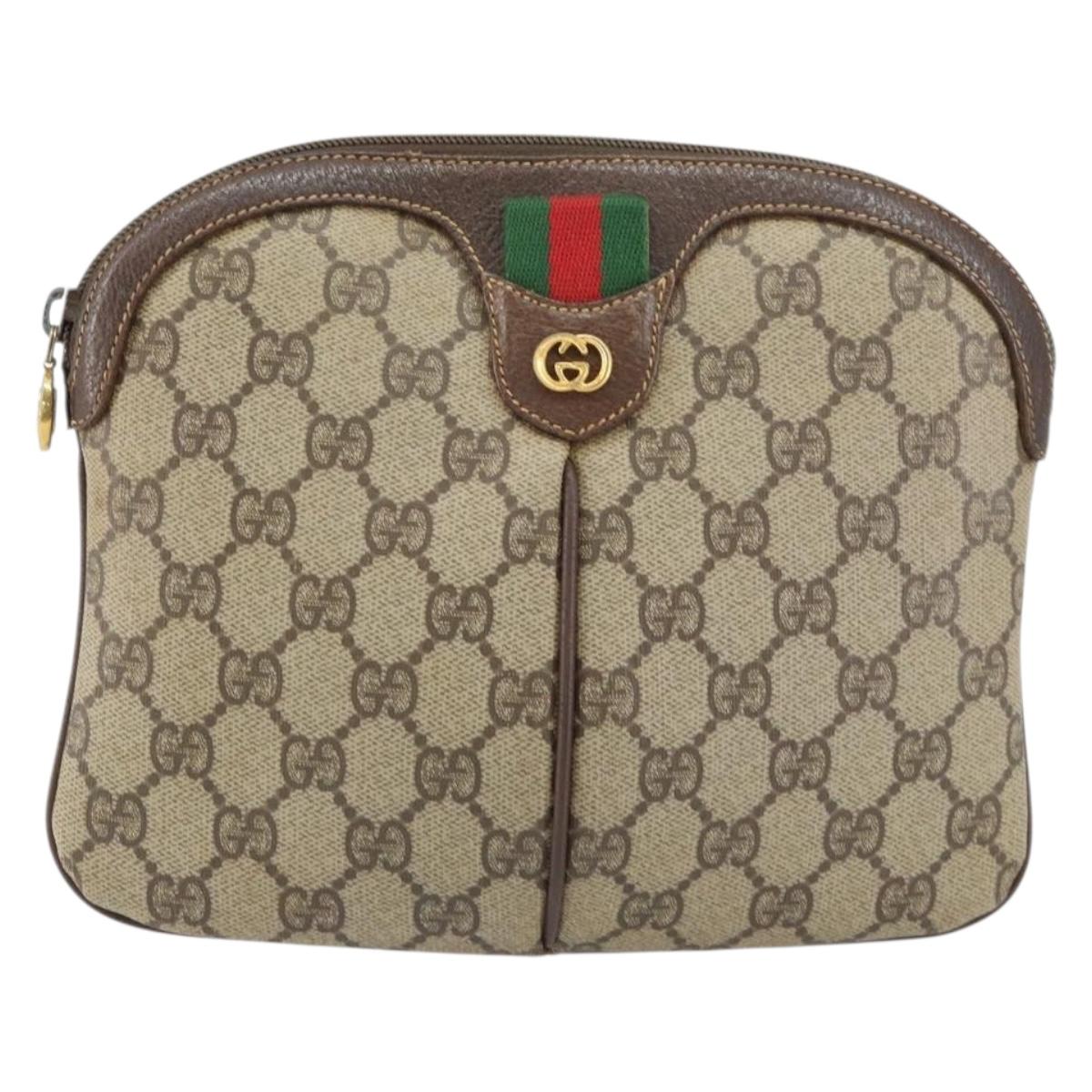 GUCCI GG Supreme Web Sherry Line Bag PVC Beige Gold 904 02 047 Auth 153731