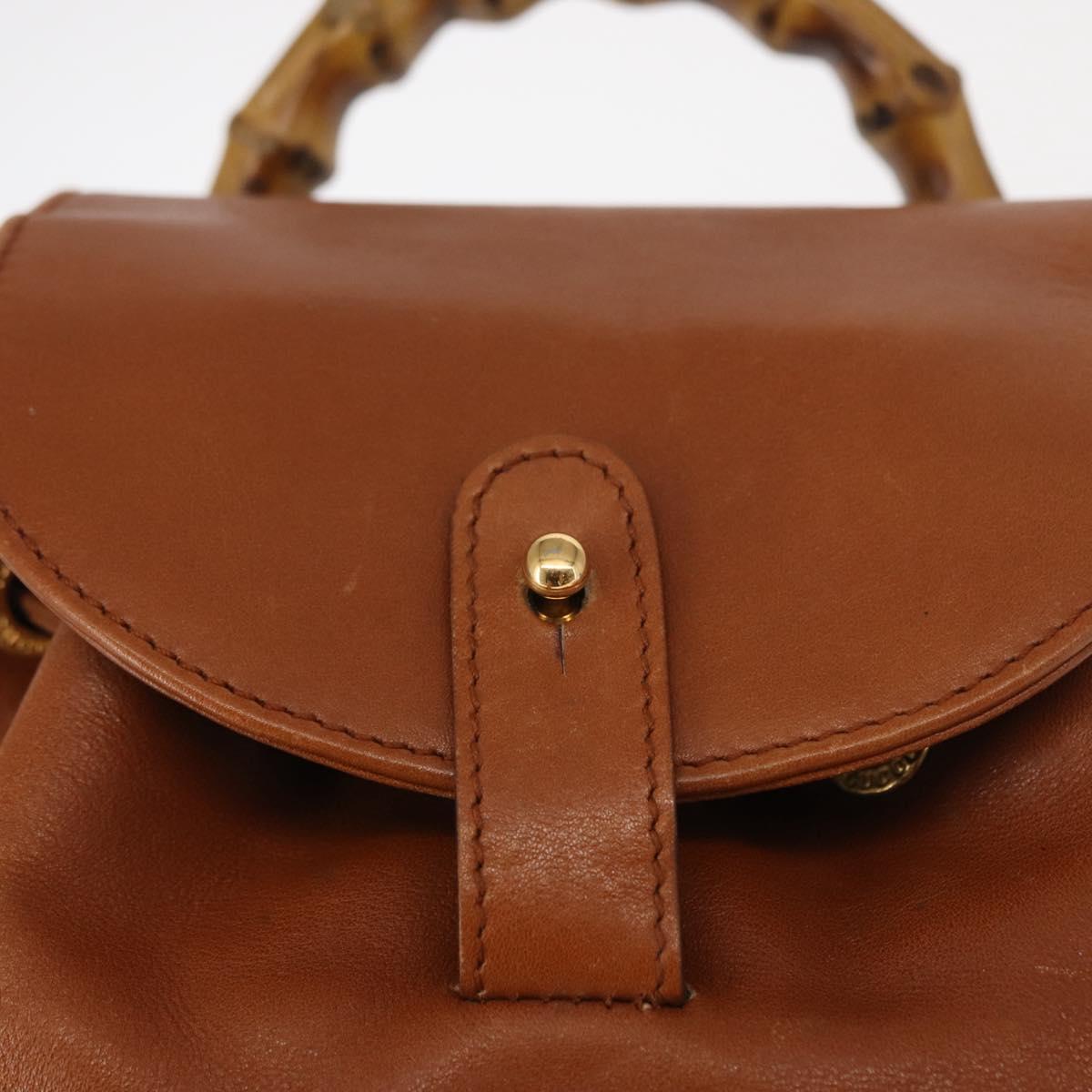 GUCCI Bamboo Backpack Leather Brown Gold 003 1956 0030 Auth 153732