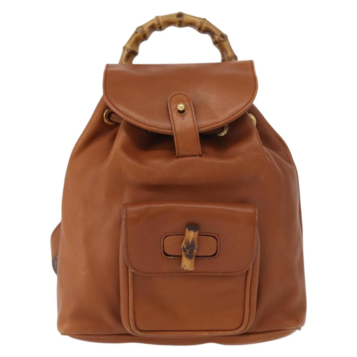 GUCCI Bamboo Backpack Leather Brown Gold 003 1956 0030 Auth 153732