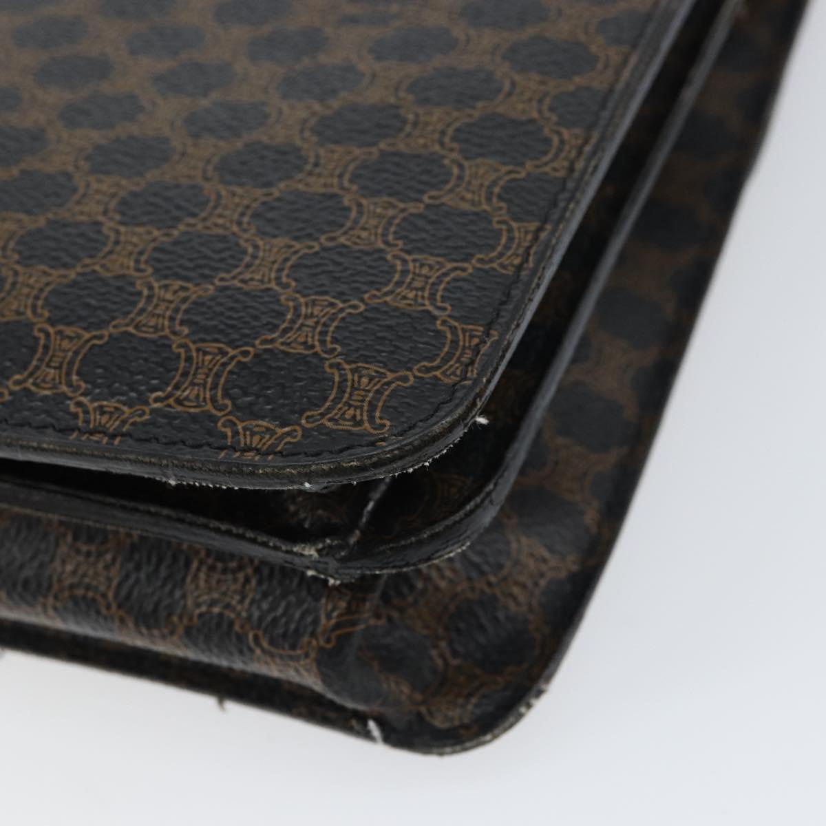 CELINE Macadam Canvas Clutch Bag PVC Leather Black Gold Auth 153735