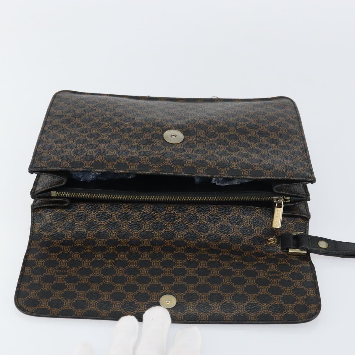 CELINE Macadam Canvas Clutch Bag PVC Leather Black Gold Auth 153735