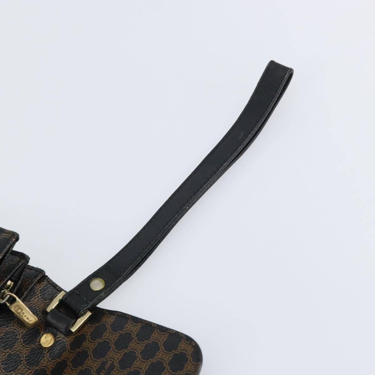 CELINE Macadam Canvas Clutch Bag PVC Leather Black Gold Auth 153735