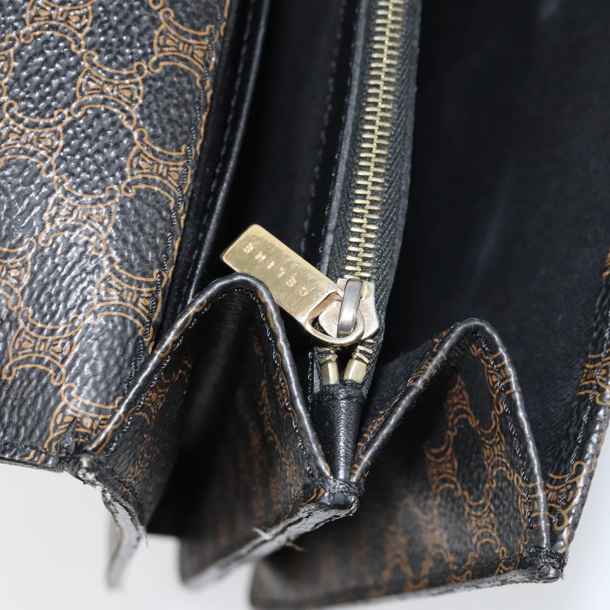 CELINE Macadam Canvas Clutch Bag PVC Leather Black Gold Auth 153735