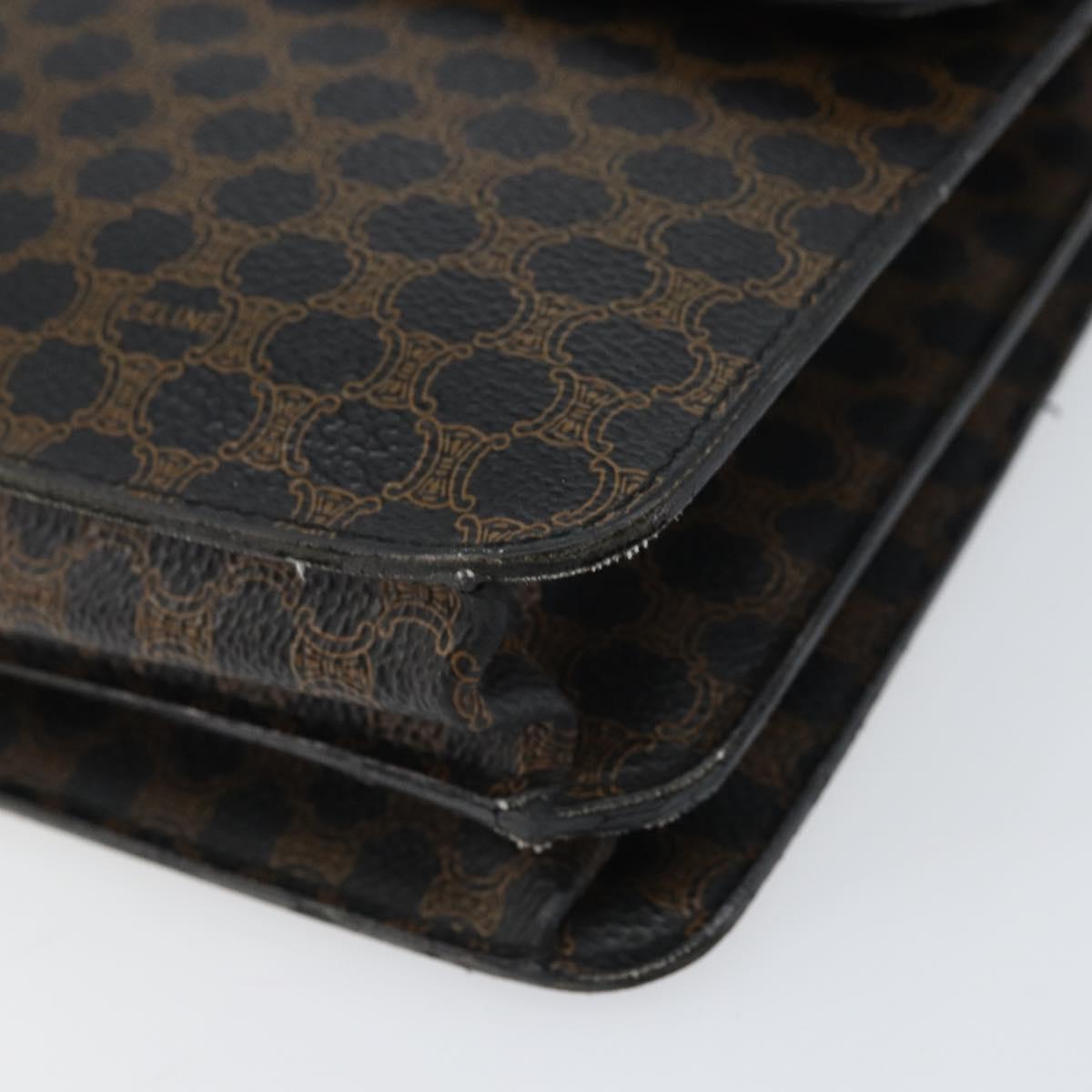 CELINE Macadam Canvas Clutch Bag PVC Leather Black Gold Auth 153735