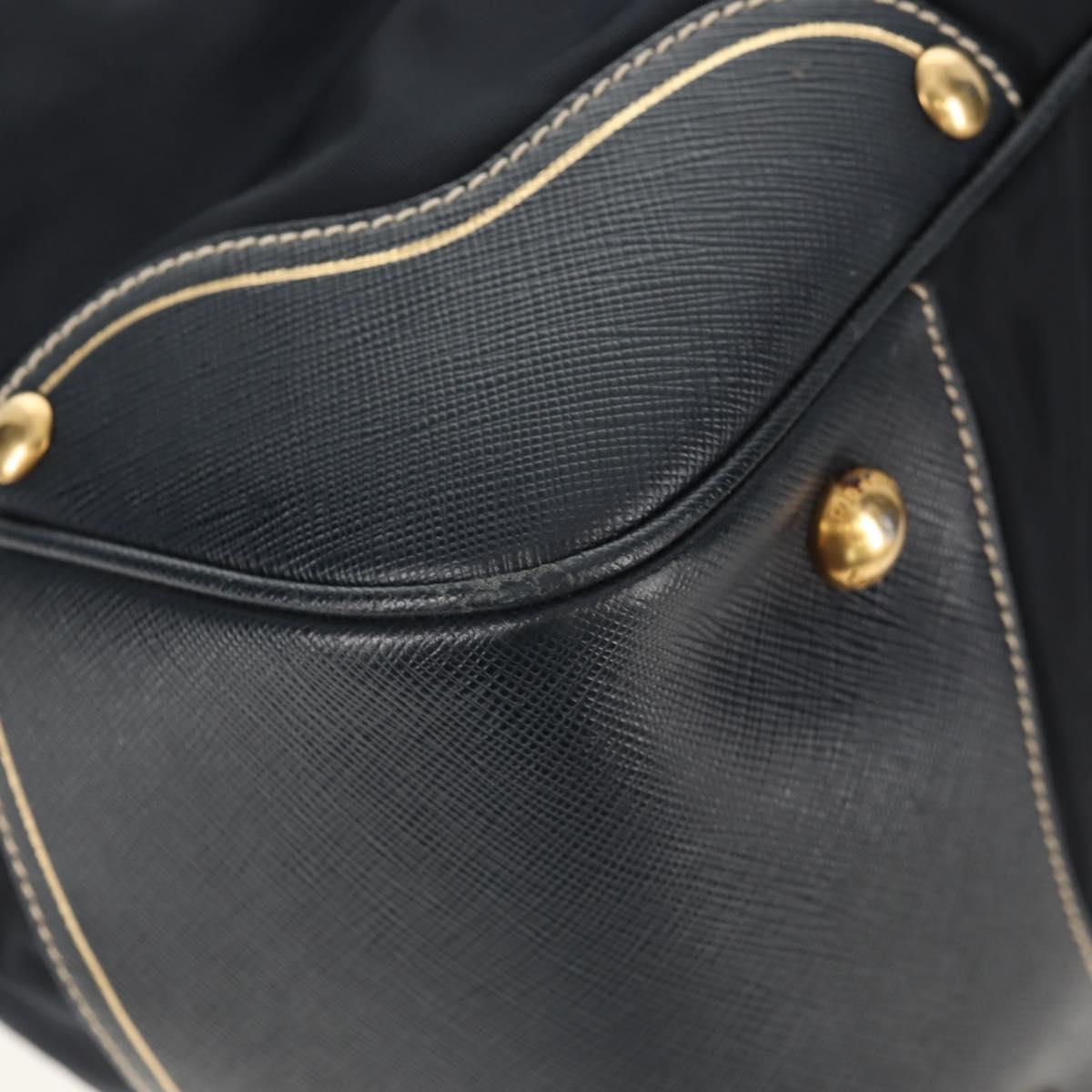 PRADA Hand Bag Nylon Leather Navy Gold BR3684 Auth 153736V