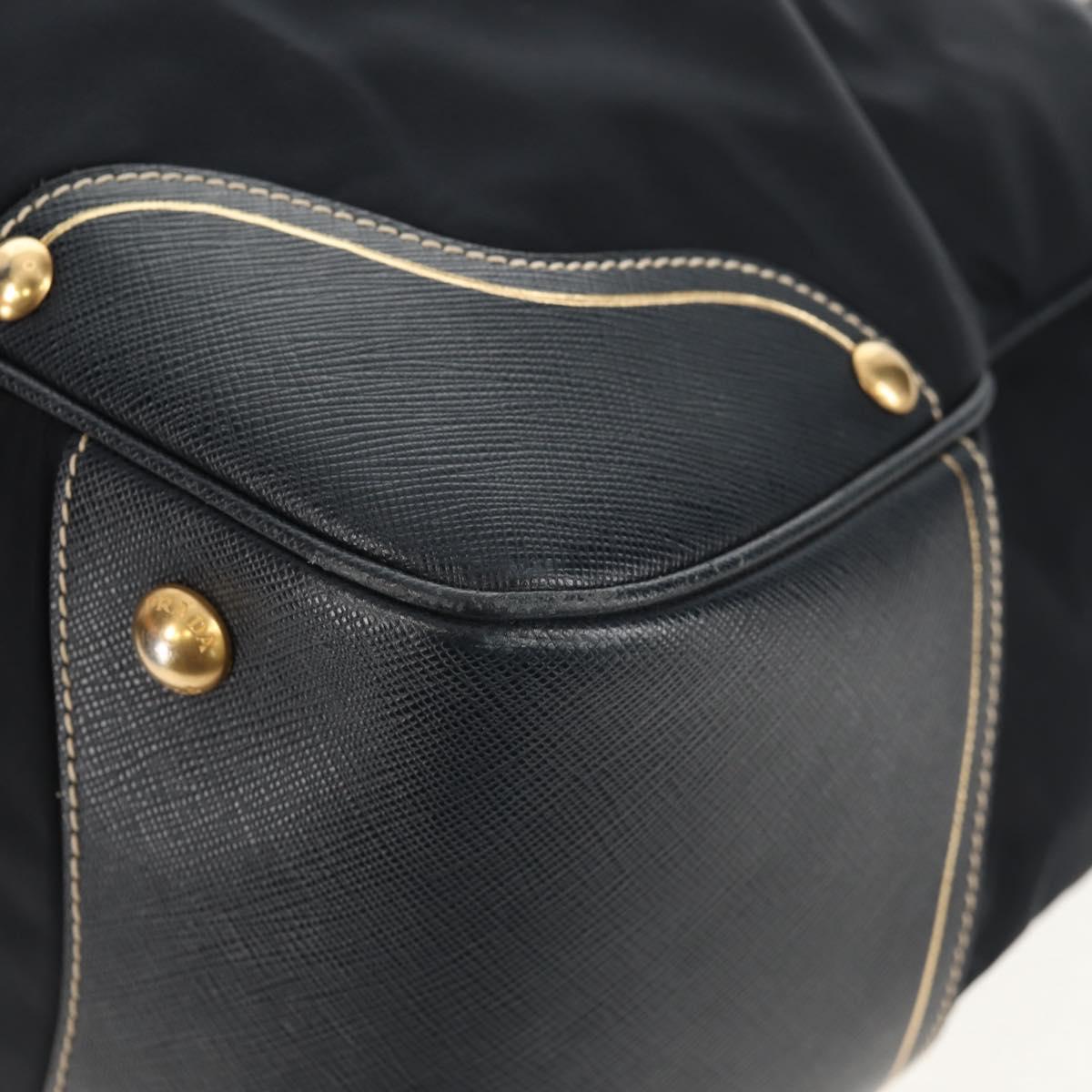 PRADA Hand Bag Nylon Leather Navy Gold BR3684 Auth 153736V