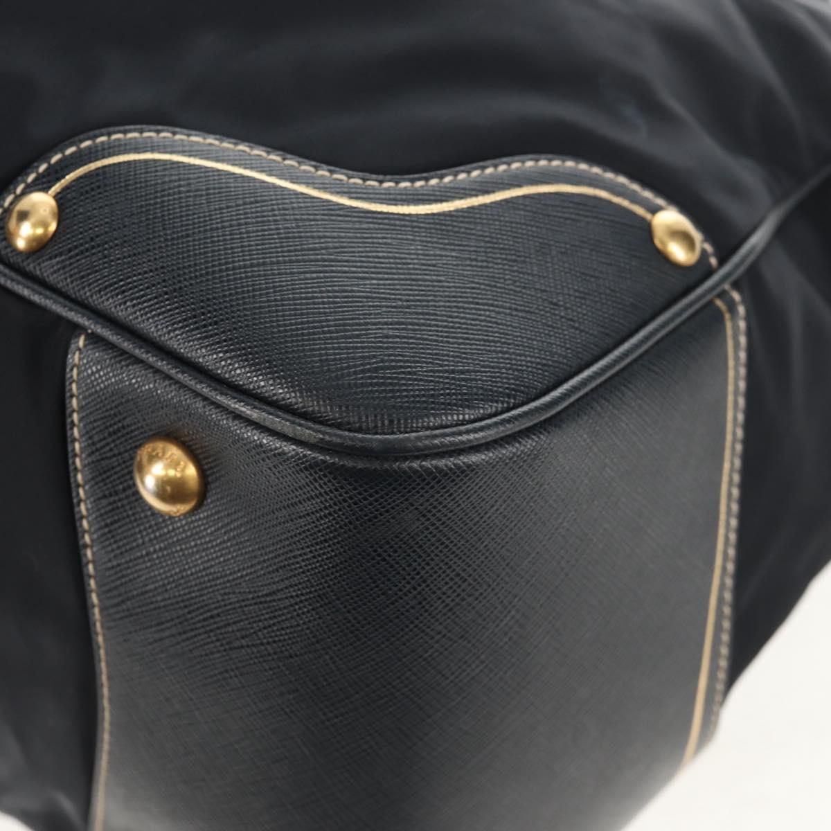 PRADA Hand Bag Nylon Leather Navy Gold BR3684 Auth 153736V
