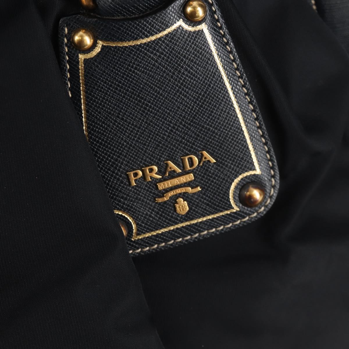 PRADA Hand Bag Nylon Leather Navy Gold BR3684 Auth 153736V
