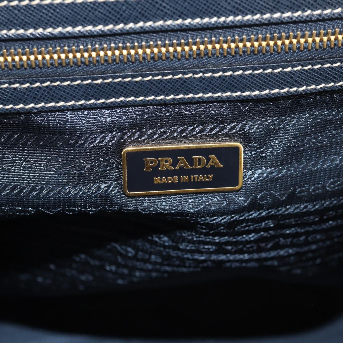PRADA Hand Bag Nylon Leather Navy Gold BR3684 Auth 153736V