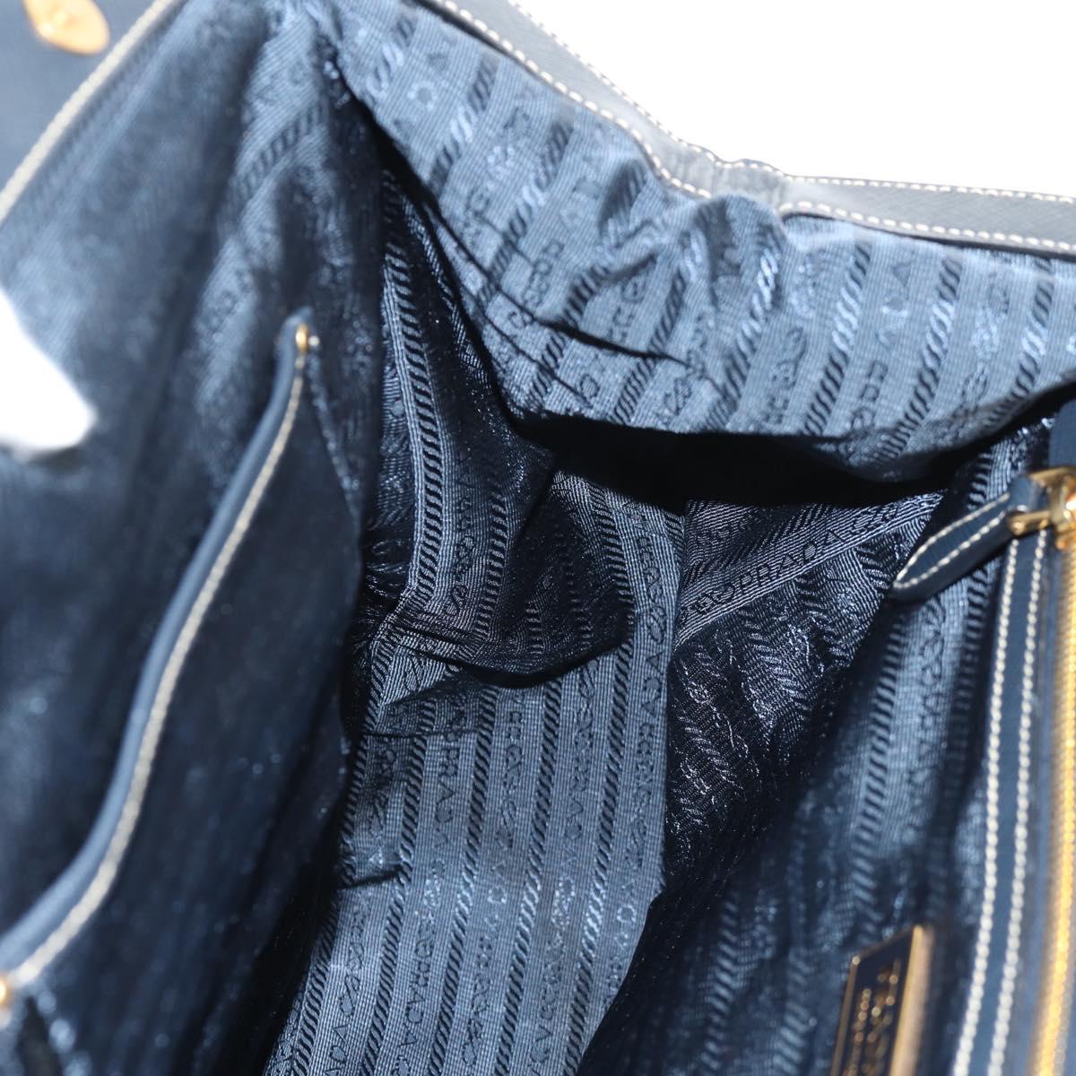 PRADA Hand Bag Nylon Leather Navy Gold BR3684 Auth 153736V