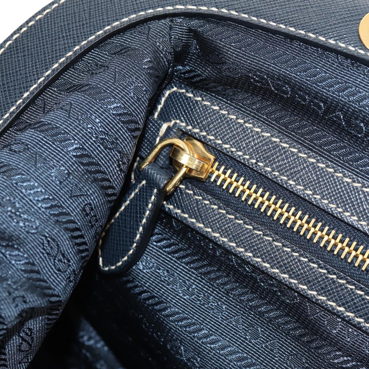 PRADA Hand Bag Nylon Leather Navy Gold BR3684 Auth 153736V