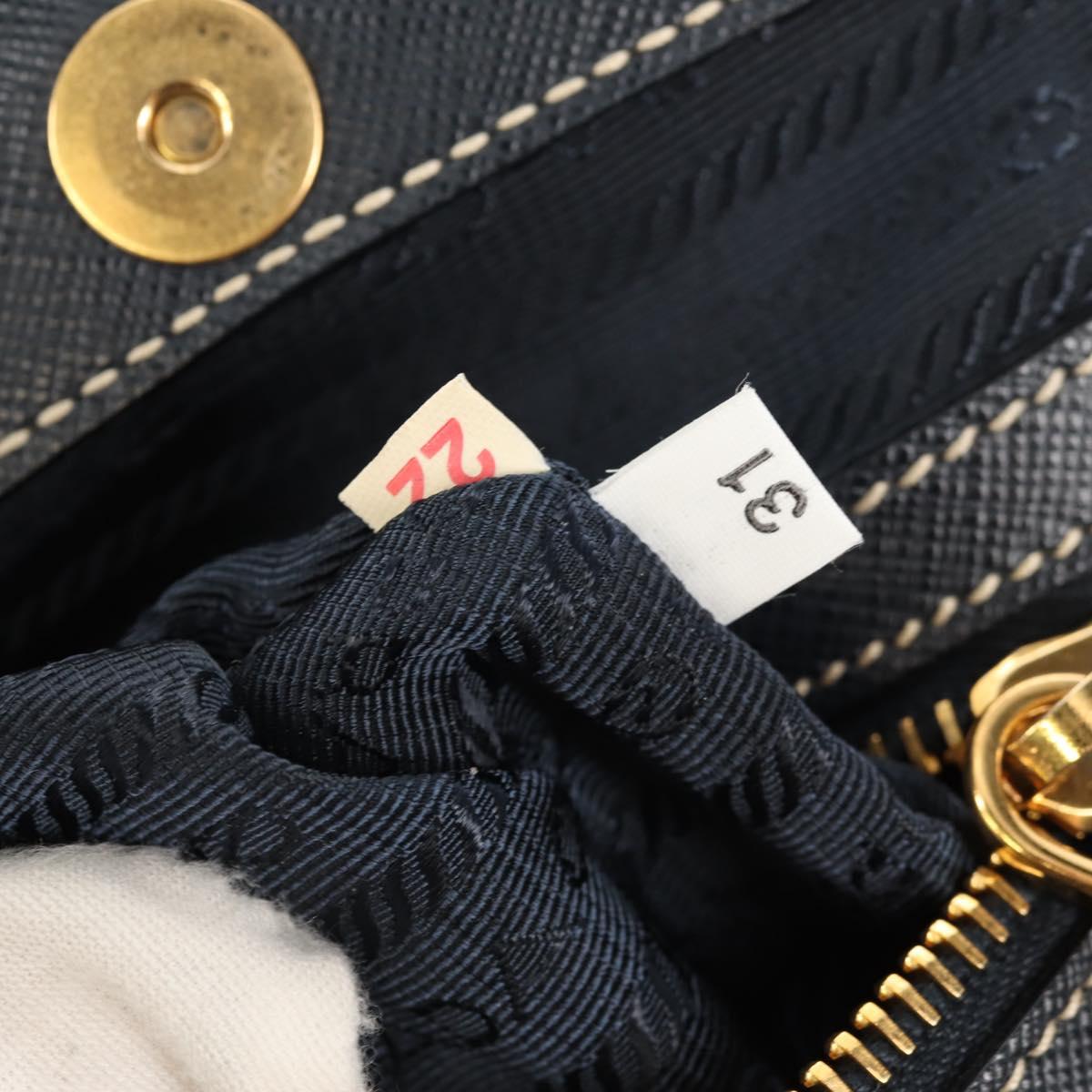 PRADA Hand Bag Nylon Leather Navy Gold BR3684 Auth 153736V