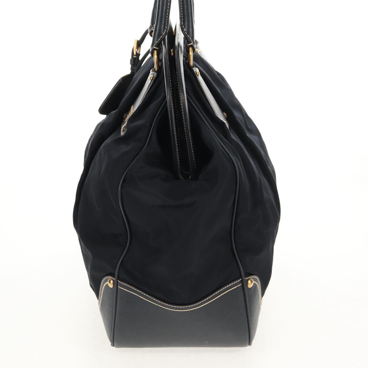 PRADA Hand Bag Nylon Leather Navy Gold BR3684 Auth 153736V