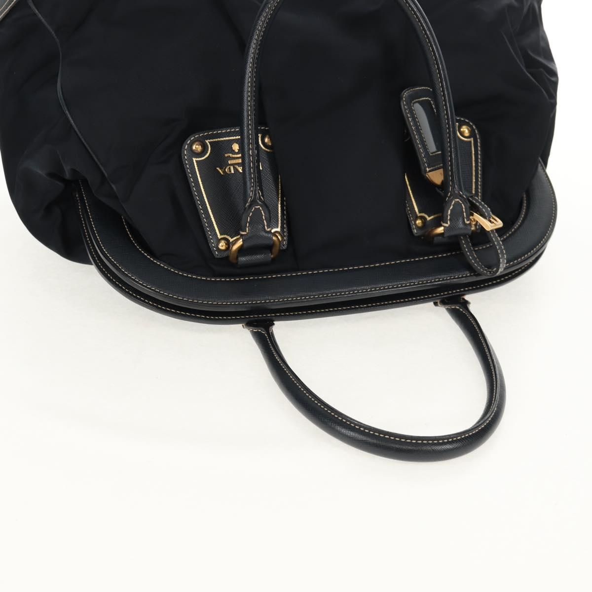 PRADA Hand Bag Nylon Leather Navy Gold BR3684 Auth 153736V