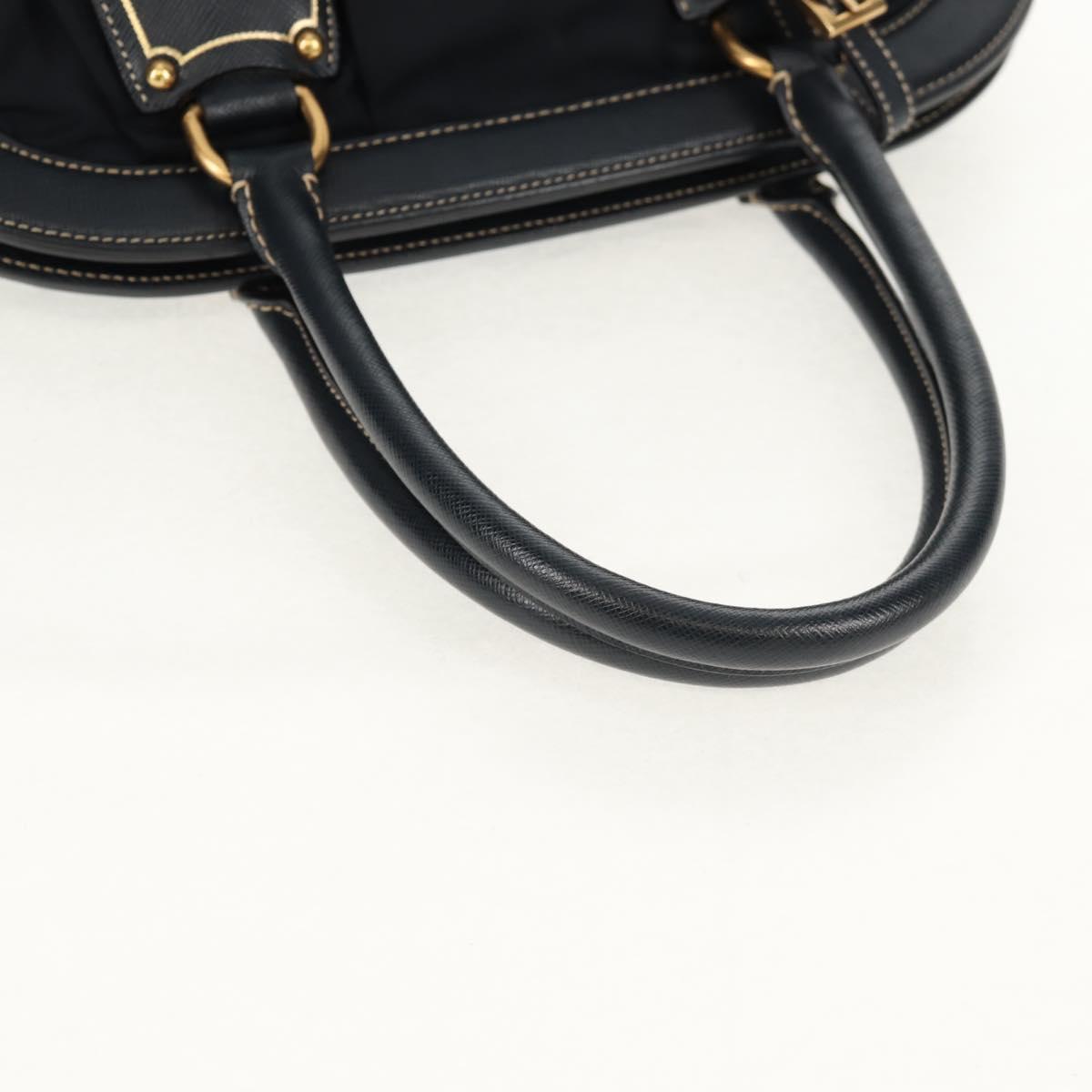 PRADA Hand Bag Nylon Leather Navy Gold BR3684 Auth 153736V