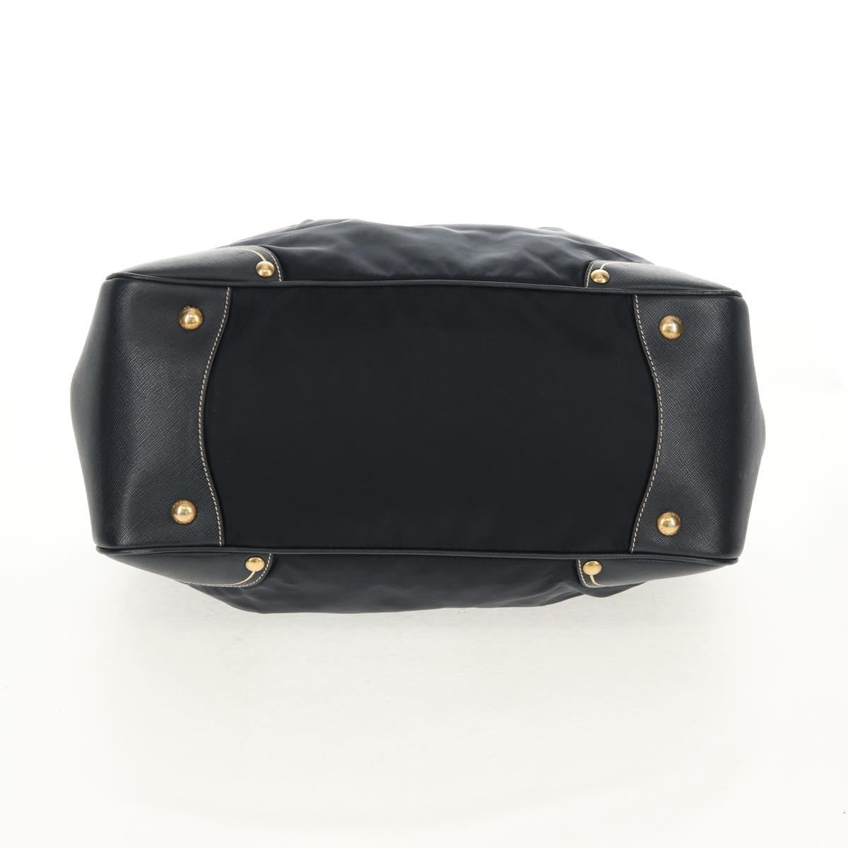 PRADA Hand Bag Nylon Leather Navy Gold BR3684 Auth 153736V