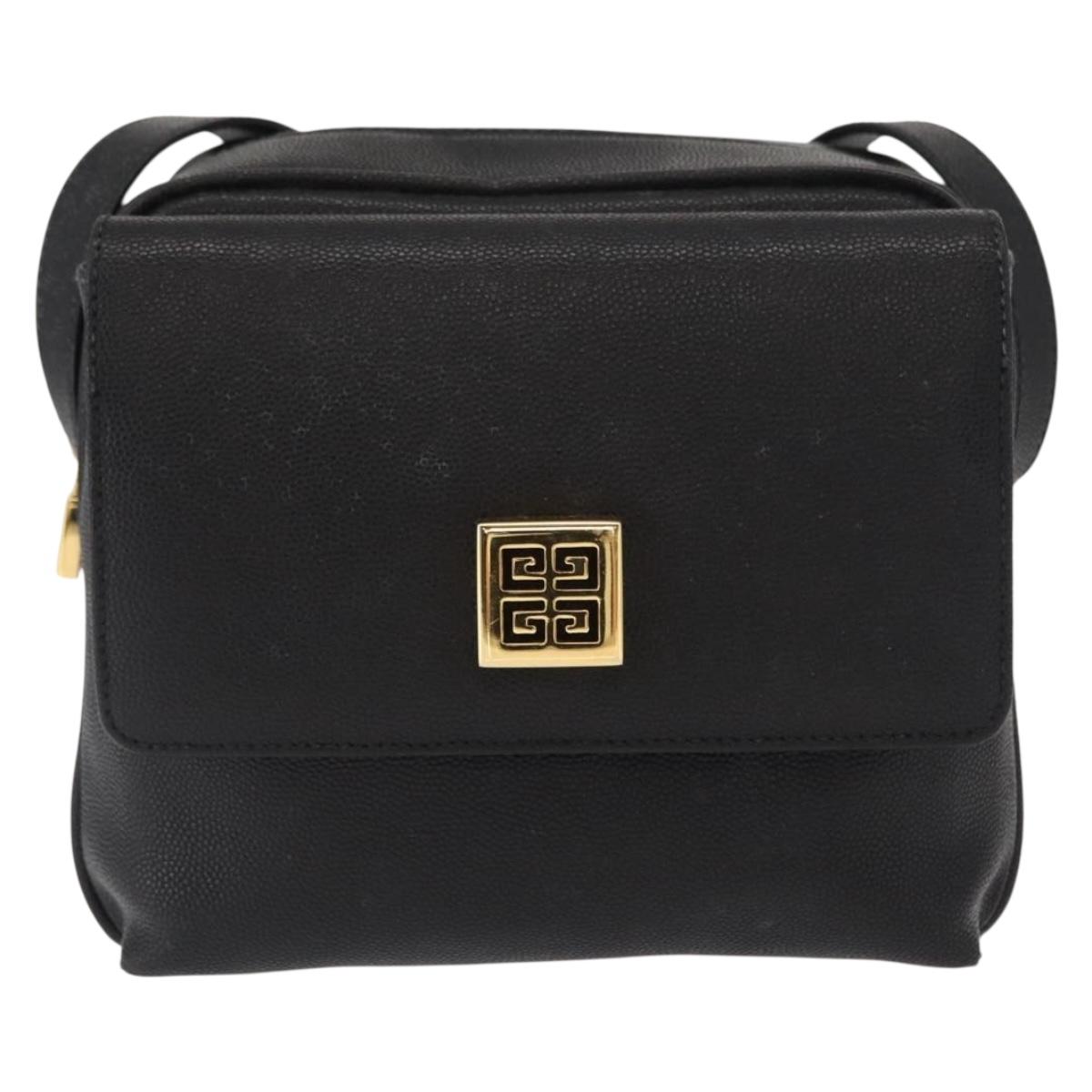 GIVENCHY Shoulder Bag Leather Black Gold Auth 153738