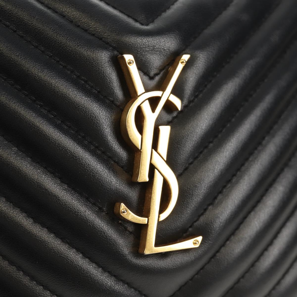 SAINT LAURENT Shoulder Bag Lamb Skin Black Gold Auth 153740SAM