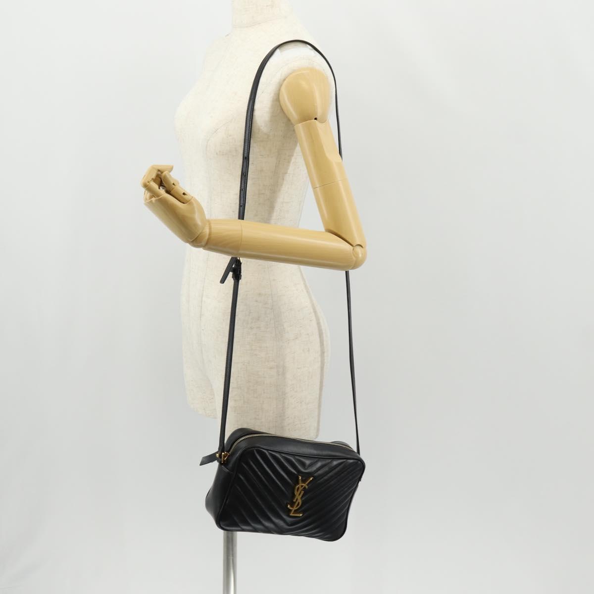 SAINT LAURENT Shoulder Bag Lamb Skin Black Gold Auth 153740SAM