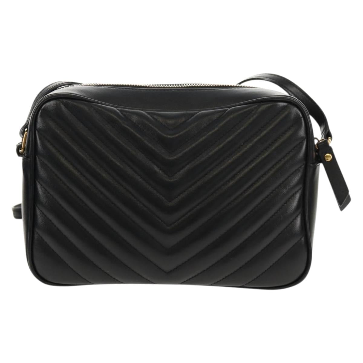 SAINT LAURENT Shoulder Bag Lamb Skin Black Gold Auth 153740SAM