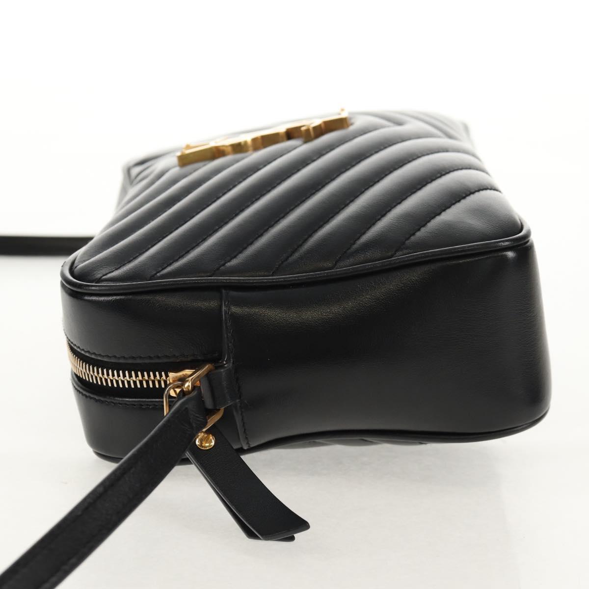 SAINT LAURENT Shoulder Bag Lamb Skin Black Gold Auth 153740SAM