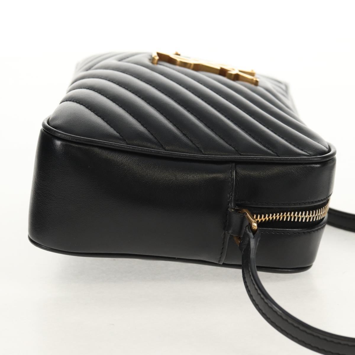 SAINT LAURENT Shoulder Bag Lamb Skin Black Gold Auth 153740SAM