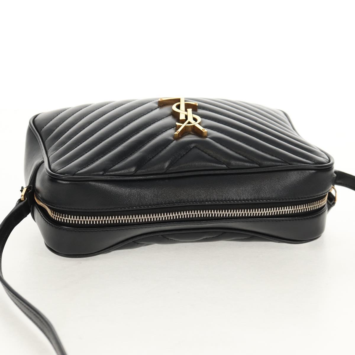 SAINT LAURENT Shoulder Bag Lamb Skin Black Gold Auth 153740SAM