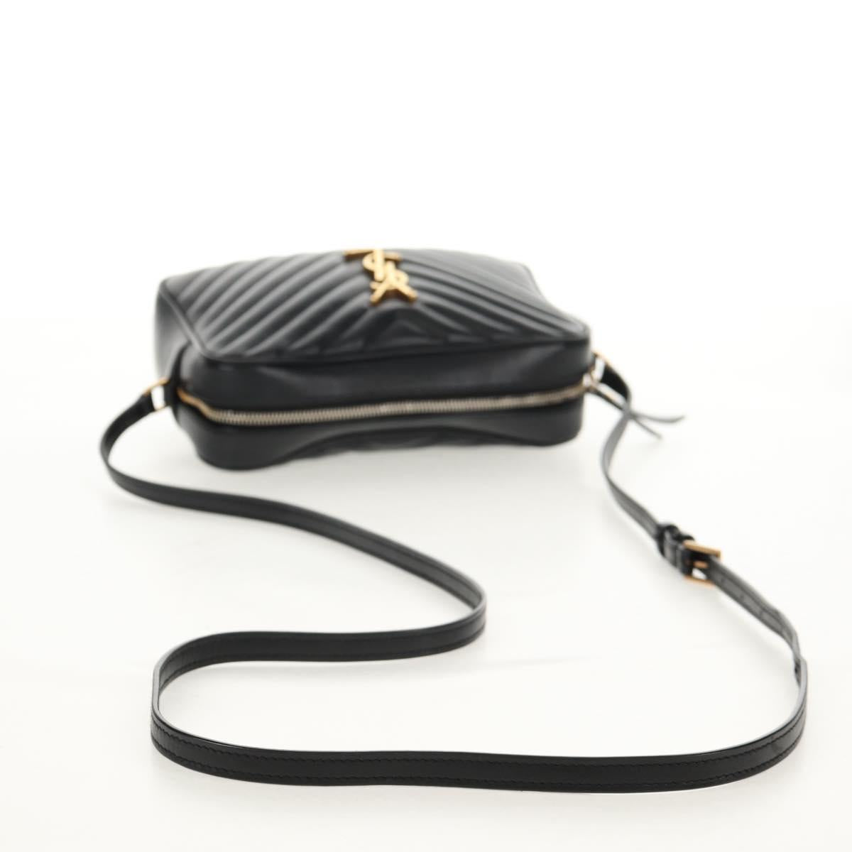 SAINT LAURENT Shoulder Bag Lamb Skin Black Gold Auth 153740SAM