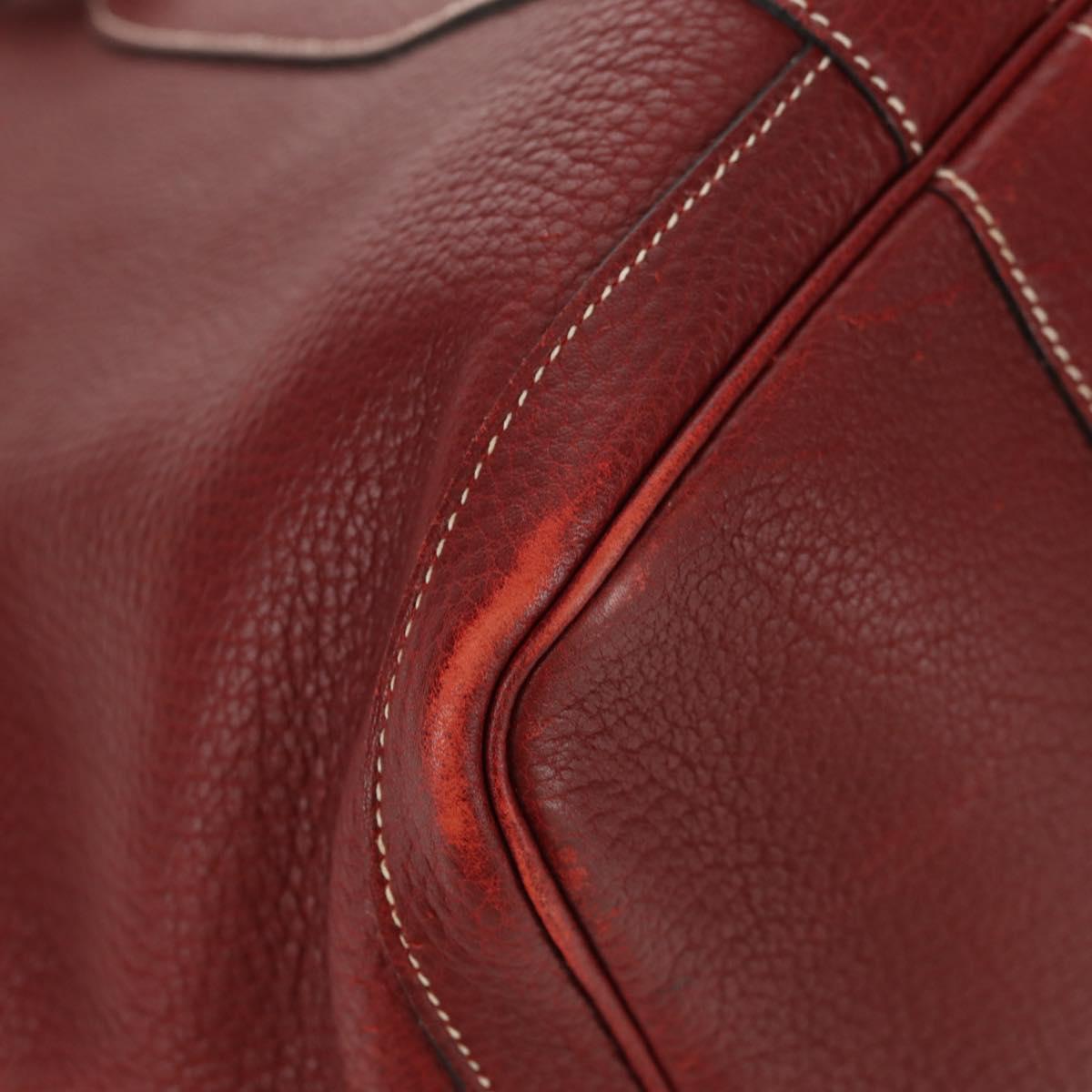 HERMES Garden Party PM Hand Bag Leather Wine Red Silver Auth 153742V