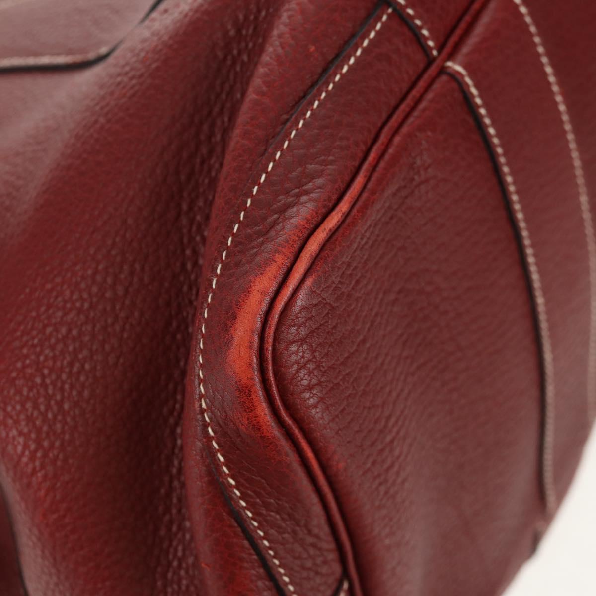 HERMES Garden Party PM Hand Bag Leather Wine Red Silver Auth 153742V