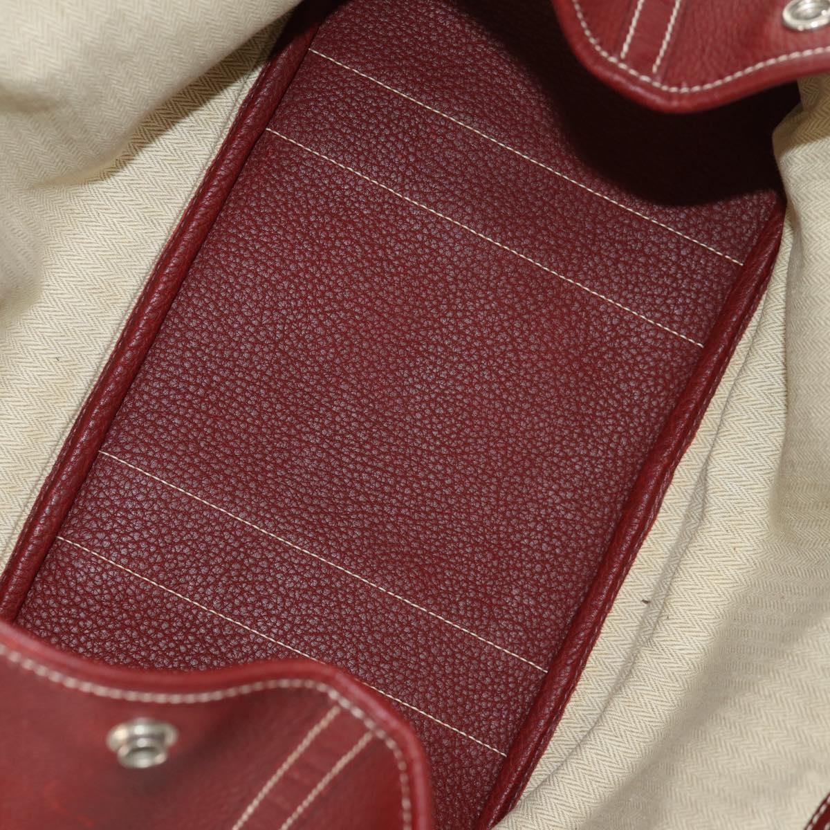HERMES Garden Party PM Hand Bag Leather Wine Red Silver Auth 153742V