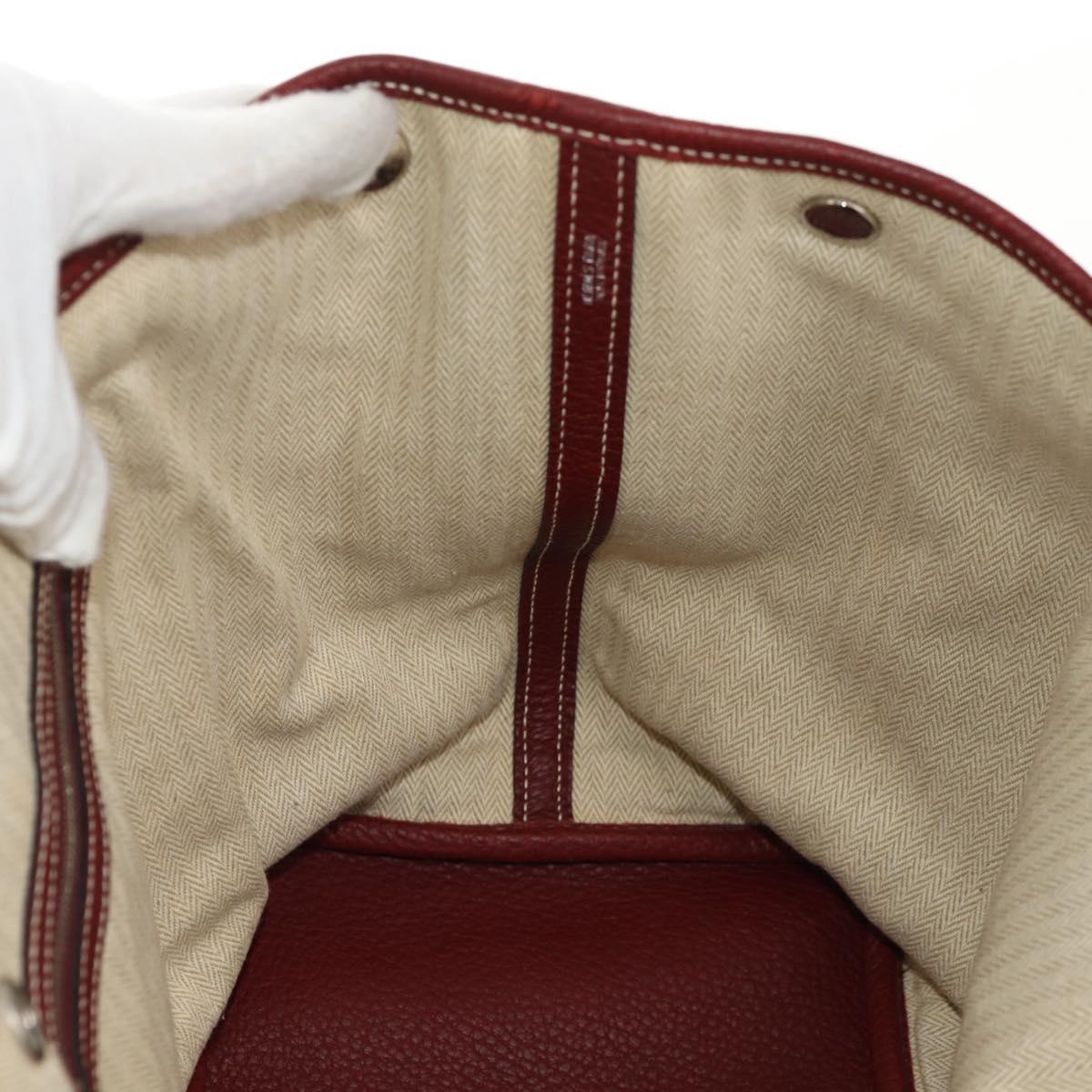 HERMES Garden Party PM Hand Bag Leather Wine Red Silver Auth 153742V