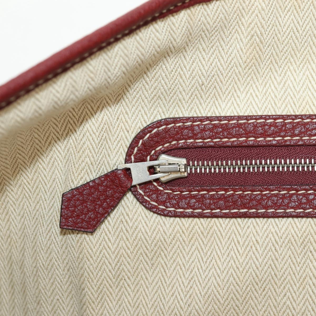 HERMES Garden Party PM Hand Bag Leather Wine Red Silver Auth 153742V