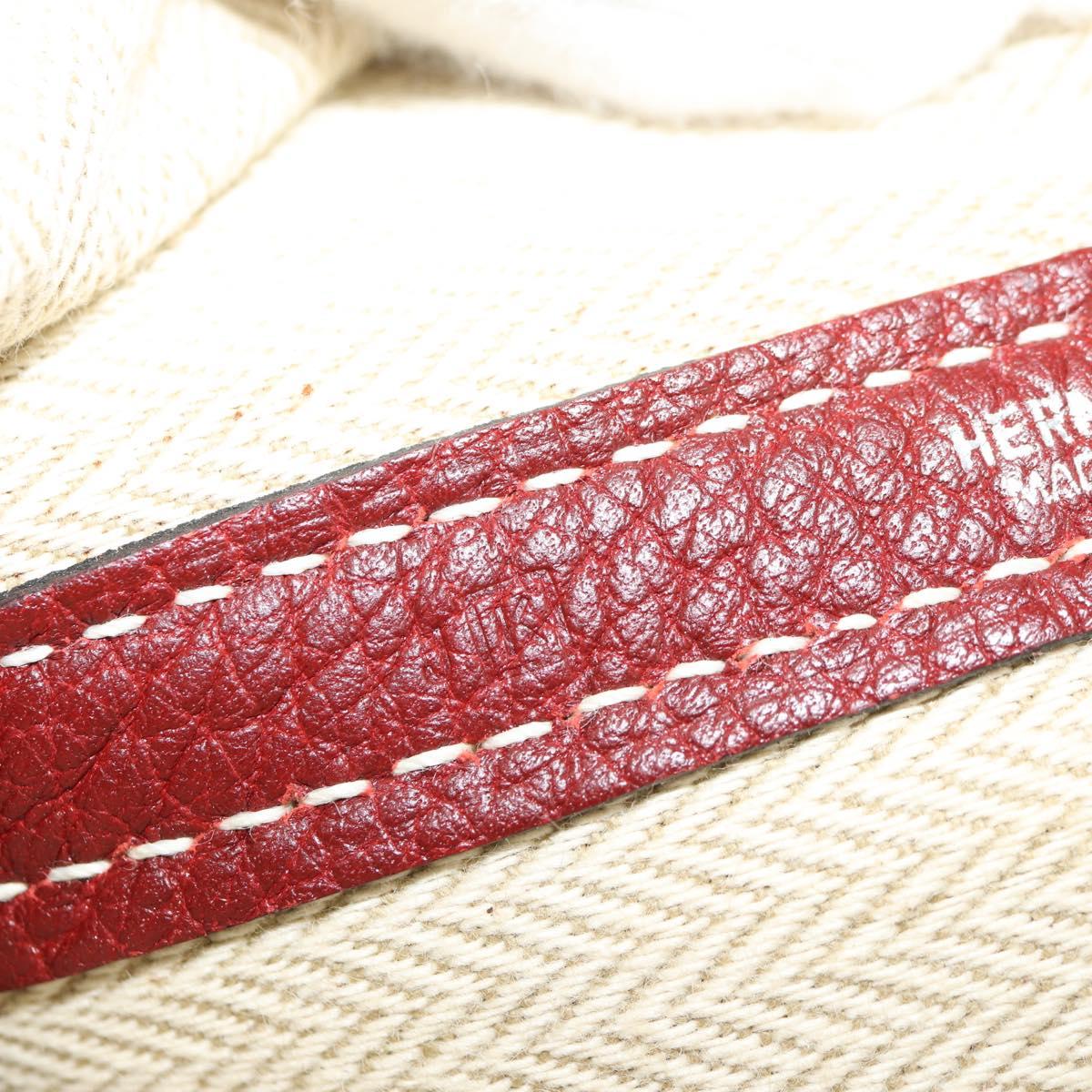 HERMES Garden Party PM Hand Bag Leather Wine Red Silver Auth 153742V