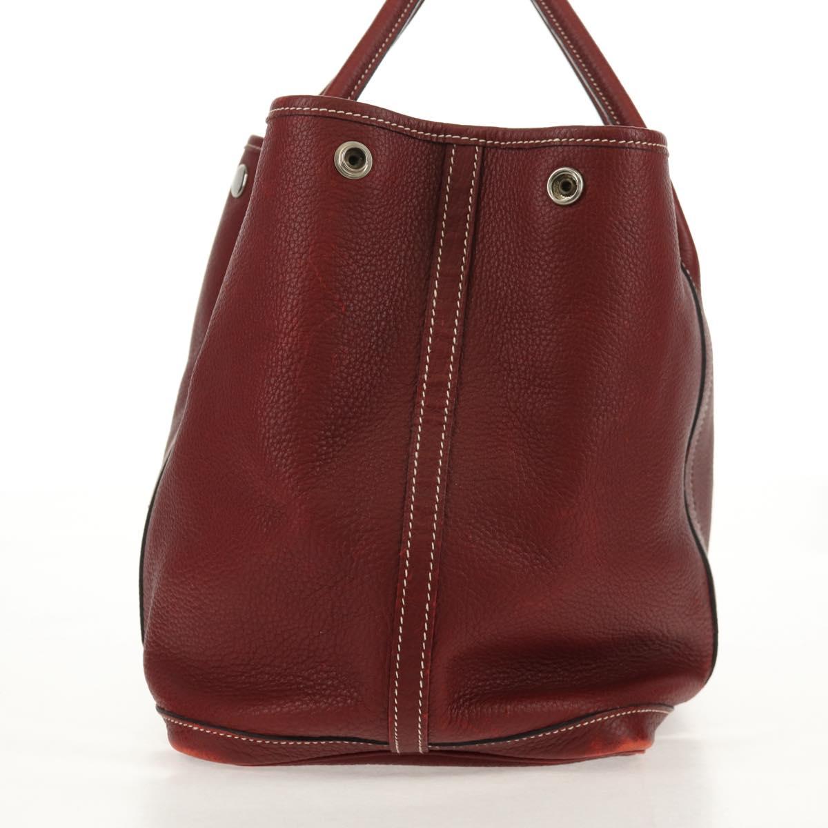HERMES Garden Party PM Hand Bag Leather Wine Red Silver Auth 153742V