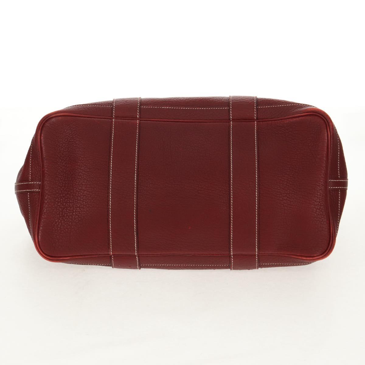 HERMES Garden Party PM Hand Bag Leather Wine Red Silver Auth 153742V