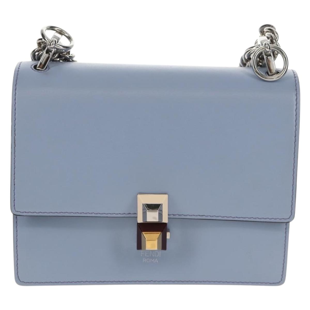 FENDI Cany Small Shoulder Bag Leather Light Blue Silver 8M0381 Auth 153743V