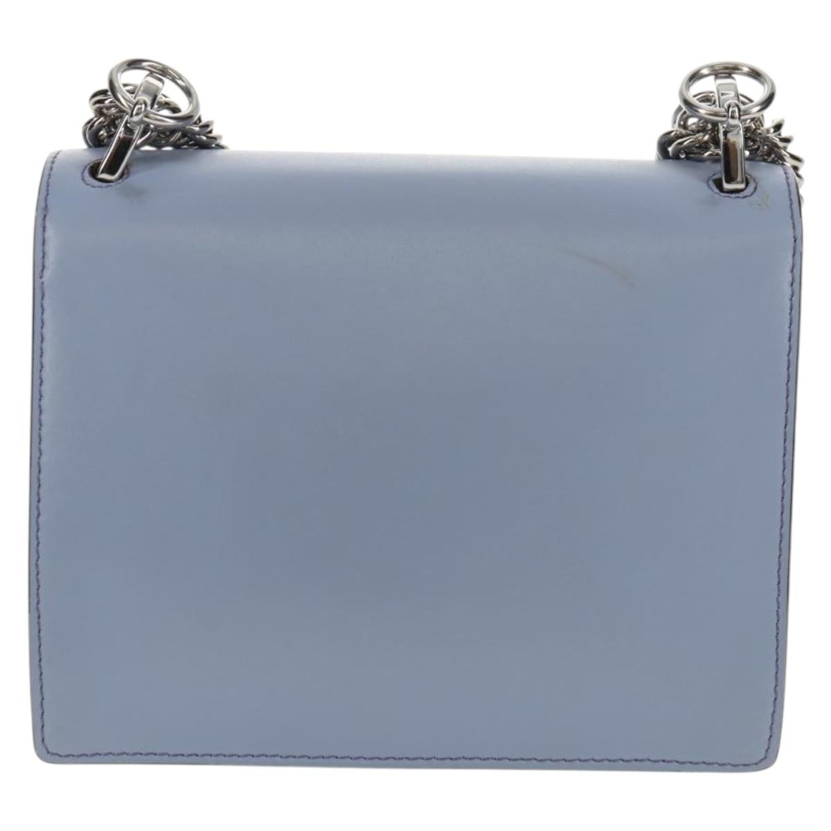 FENDI Cany Small Shoulder Bag Leather Light Blue Silver 8M0381 Auth 153743V