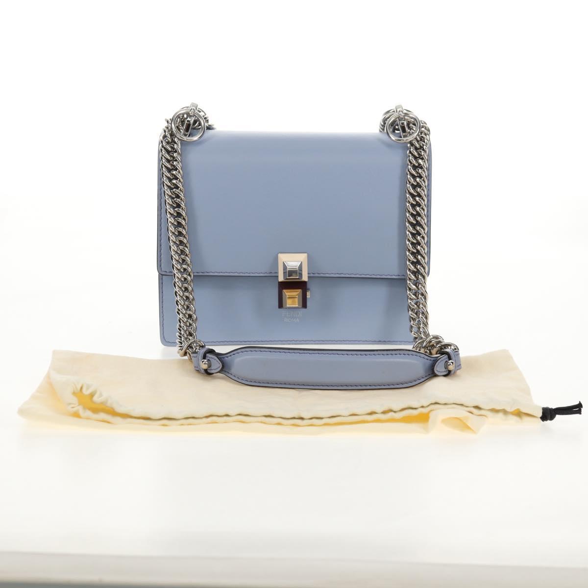 FENDI Cany Small Shoulder Bag Leather Light Blue Silver 8M0381 Auth 153743V
