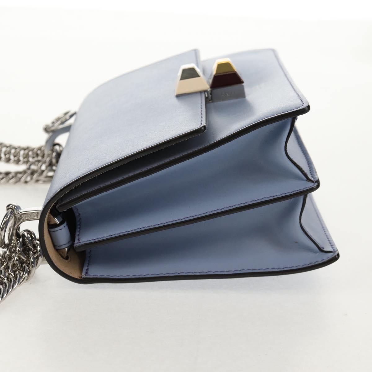 FENDI Cany Small Shoulder Bag Leather Light Blue Silver 8M0381 Auth 153743V