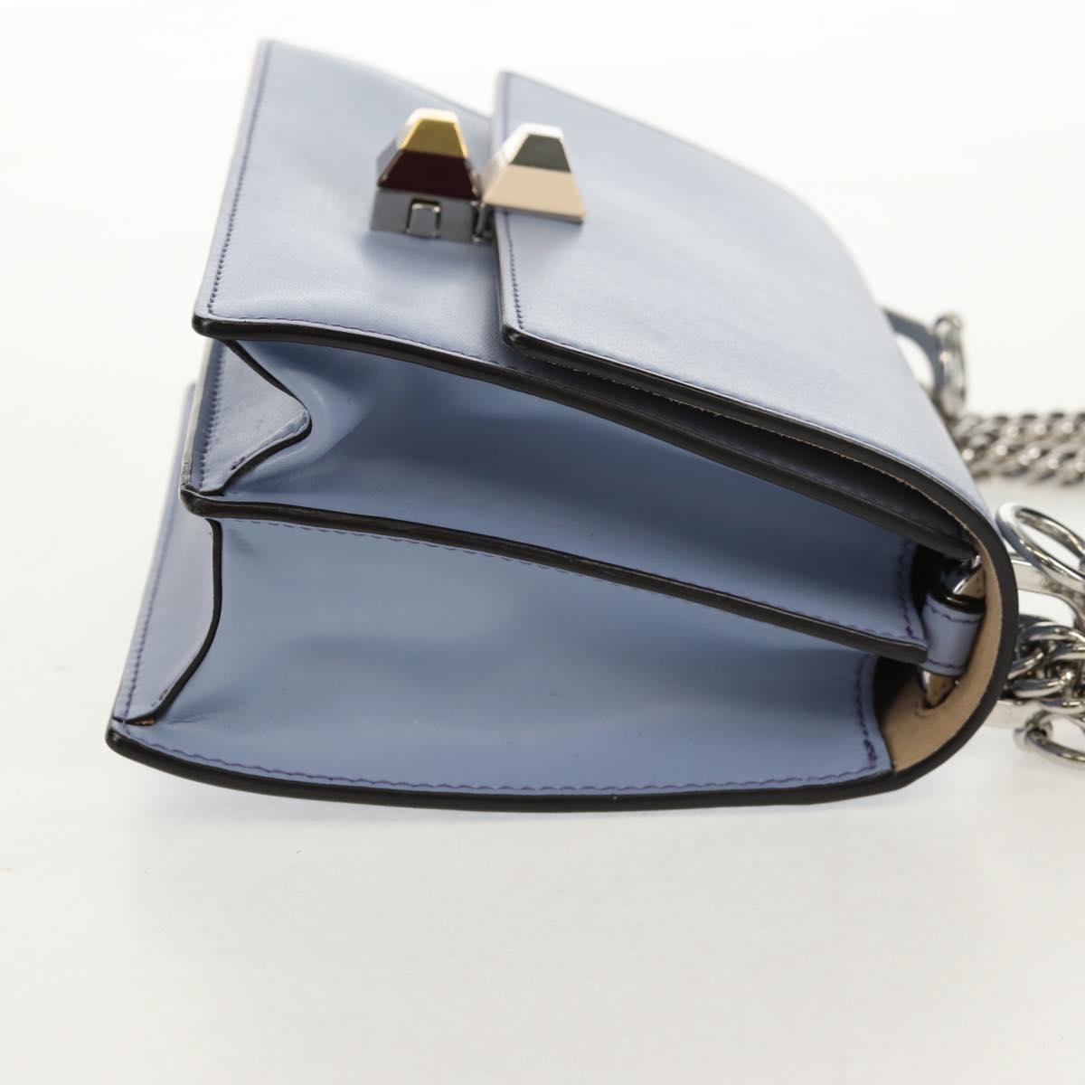 FENDI Cany Small Shoulder Bag Leather Light Blue Silver 8M0381 Auth 153743V