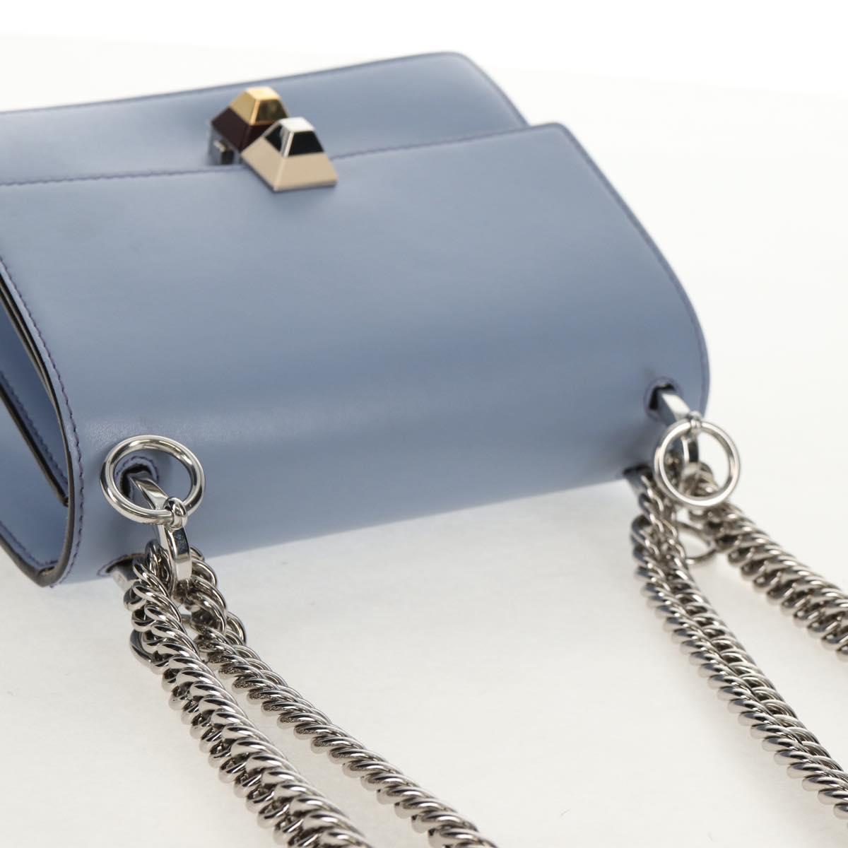 FENDI Cany Small Shoulder Bag Leather Light Blue Silver 8M0381 Auth 153743V